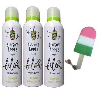 bilou Duschschaum Slushy Apple 3er Set (3x 200 ml Flasche) mit usy Duschschwamm