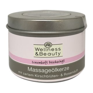 Wellness & Beauty Massageölkerze mit Kirschblüe & Rosenduft 100ml