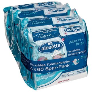 alouette feuchtes Kindertoilettenpapier Spar-Pack 4x 60 Tücher