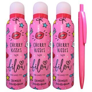 bilou Duschschaum CHERRY KISSES 3er Pack und usy Pinkpen (3 x 200 ml Flasche)