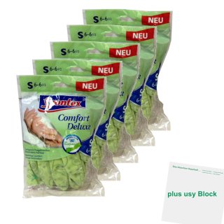 Spontex Gummihandschuh "Comfort Deluxe" Gr. 6-6,5 (5er Pack) + usy Block