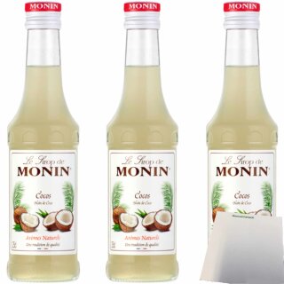 Monin Kaffee-Sirup Kokosnuss 3er Pack (3x250ml Flasche) + usy Block
