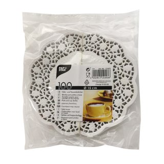 Pappstar Teller-und Tassendeckchen, rund, weiß mit Spitze (Ø 15cm, 100Stk.)