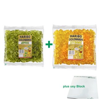 Haribo Goldbären Testpaket Apfel & Zitrone (je 1kg sortenrein) + usy Block