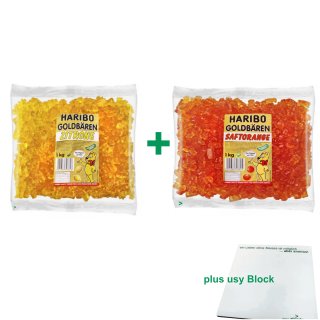 Haribo Goldbären Testpaket Zitrone & Orange (je 1kg sortenrein) + usy Block