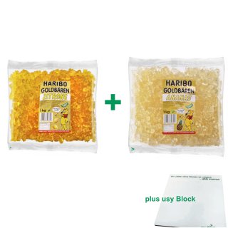 Haribo Goldbären Testpaket Zitrone & Ananas (je 1kg sortenrein) + usy Block