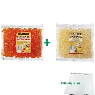 Haribo Goldbären Testpaket Orange & Ananas (je 1kg sortenrein) + usy Block