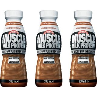 Genuine Muscle Milk Protein mit Schokogeschmack, zucker- und kalorienarm (3x 330ml Flasche)
