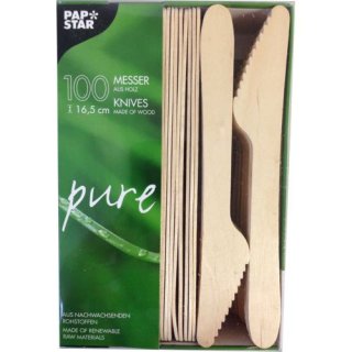 Papstar Holzmesser Pure 16,5cm Länge (100 Stck.)