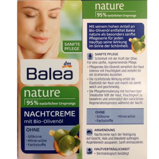 Balea Nature 95% natürlichen Ursprungs Nachtcreme mit Bio-Olivenöl (50 ml)