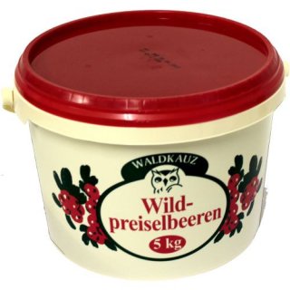 Waldkauz Wildpreiselbeeren gesüßt (5kg Eimer)