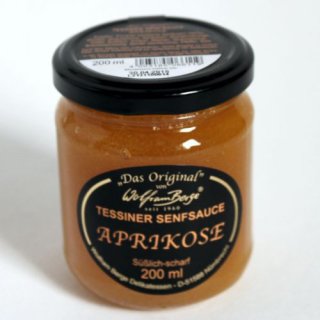 Tessiner Senfsauce Aprikose süßlich scharf (200ml Glas)
