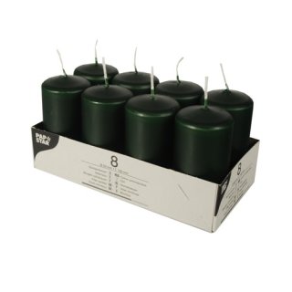 Pappstar Stumpenkerzen dunkel grün, 50 x 100mm (8 Stück)