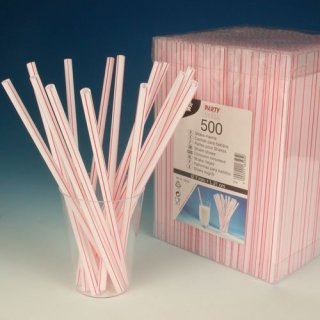 Papstar Jumbo Trinkhalme rot/weiß, 7mm x 21cm (500 Stück)